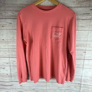 Vineyard Vines Pink Long sleeve Pocket Tee Logo Whale Woman’s Sz S Preppy
